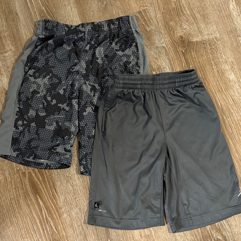 Bundle of Two Pairs: Jordan Gray Dri-fit & Camo Gray Youth Shorts